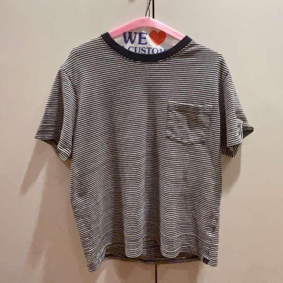 Urban Outfitters Mens Small Navy and White Striped Tee - Picture 1 of 3